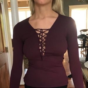 Long sleeve tight lace up purple top